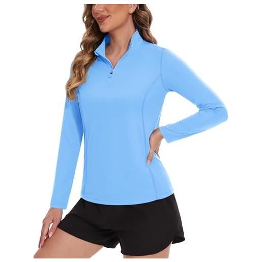 TACVASEN donna cerniera 1/4 shirts crema solare upf 50+ maniche lunghe, blu, l
