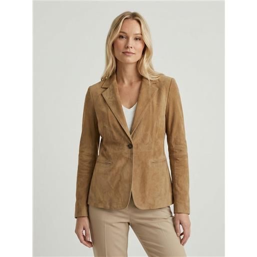 JACK LEATHER blazer monopetto beatriz in pelle scamosciata beige