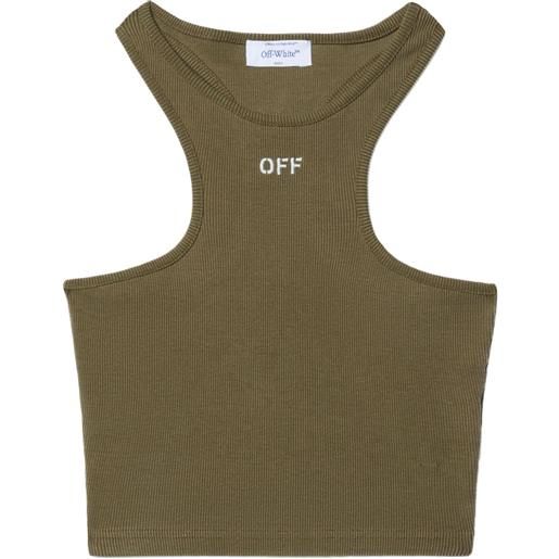 Off-White top a coste con ricamo - verde