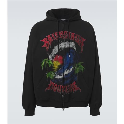 Balenciaga felpa con zip in jersey di cotone con logo