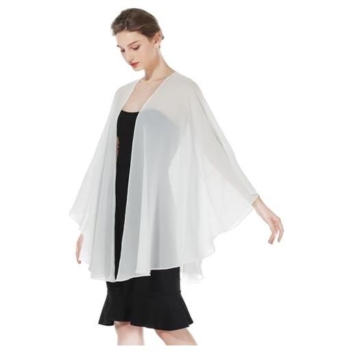 BEAUTELICATE coprispalle chiffon donna elegante scialle cardigan kimono lungo con giromanica trasparente cover up estivo mantelle per abiti sposa damigella matrimonio festival (avorio)