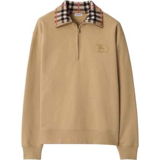 Burberry felpa in cotone con zip - toni neutri