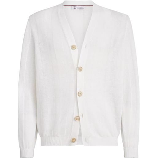 Brunello Cucinelli cardigan a coste in lino e cotone - bianco