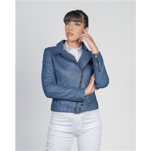 Leather Trend celina - chiodo in pelle blu colore blu taglia xxs/38 fodera interna imbottitura 60g
