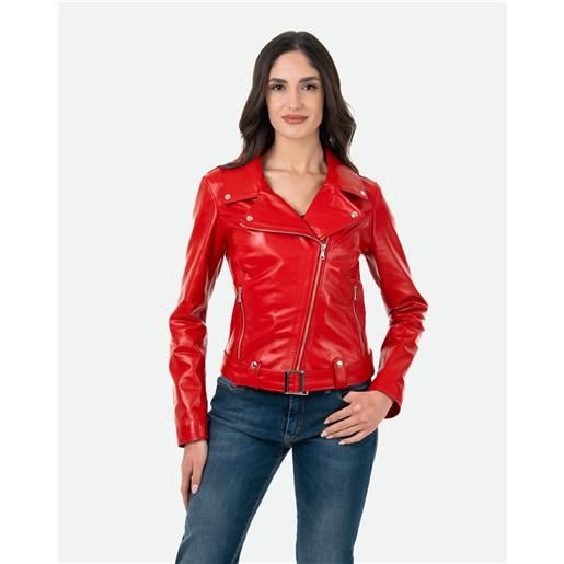 Leather Trend celina - chiodo in pelle rosso colore rosso taglia xxs/38 fodera interna imbottitura 60g
