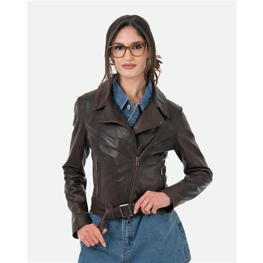 Leather Trend celina - chiodo in pelle testa di moro colore testa di moro taglia xxs/38 fodera interna imbottitura 60g