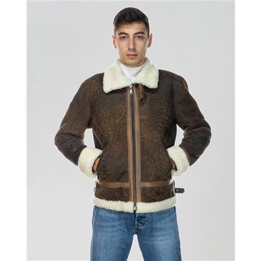 Leather Trend franco - giacca in montone effetto graffiato cuoio colore cuoio taglia s/46 fodera interna montone