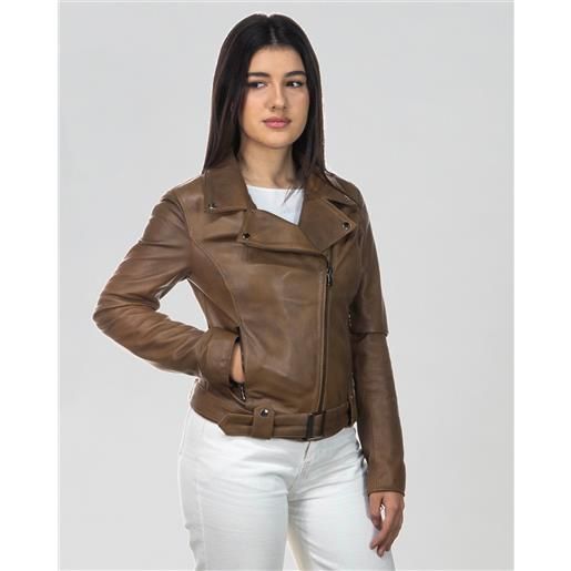 Leather Trend celina - chiodo in pelle cuoio colore cuoio taglia xxs/38 fodera interna imbottitura 60g