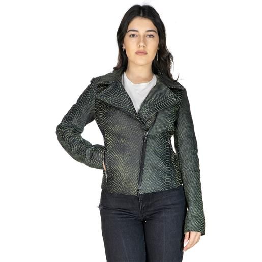 Leather Trend giselle - chiodo in pelle stampata verde colore verde taglia xs/40 fodera interna leggera
