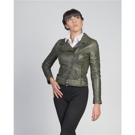 Leather Trend celina - chiodo in pelle verde scuro colore verde scuro taglia xxs/38 fodera interna leggera