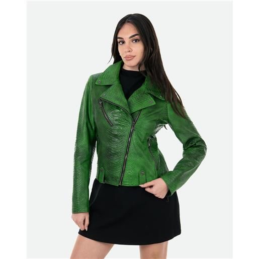 Leather Trend celina - chiodo in pelle effetto cocco verde colore verde taglia xxs/38 fodera interna leggera