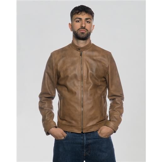 Leather Trend u010 - giacca in pelle cuoio colore cuoio taglia s/46 fodera interna imbottitura 60g