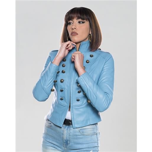 Leather Trend belen - giacca in pelle azzurra colore azzurro taglia s/42 fodera interna leggera