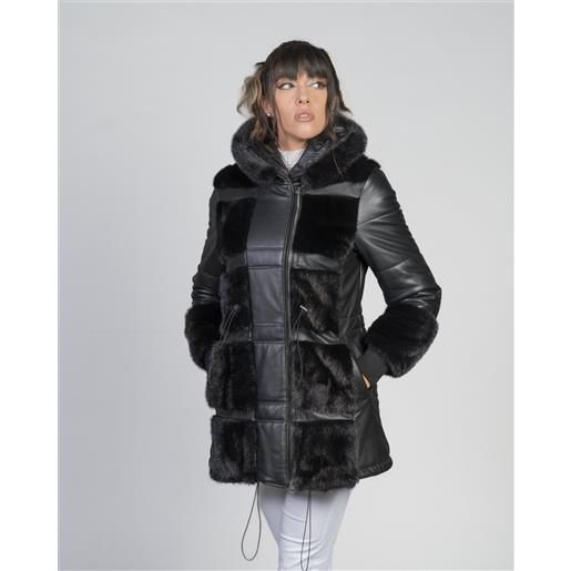 Leather Trend dany - giacca in pelle e pelliccia nera colore nero taglia xs/40 fodera interna imbottitura 150g