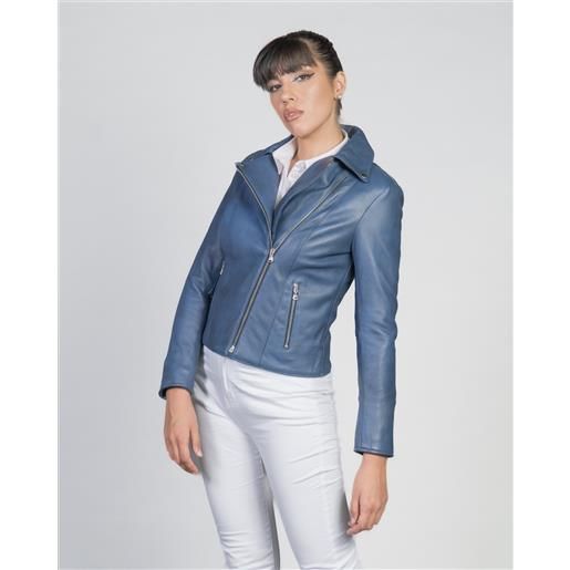 Leather Trend giselle - chiodo in pelle blu colore blu taglia xxs/38 fodera interna leggera
