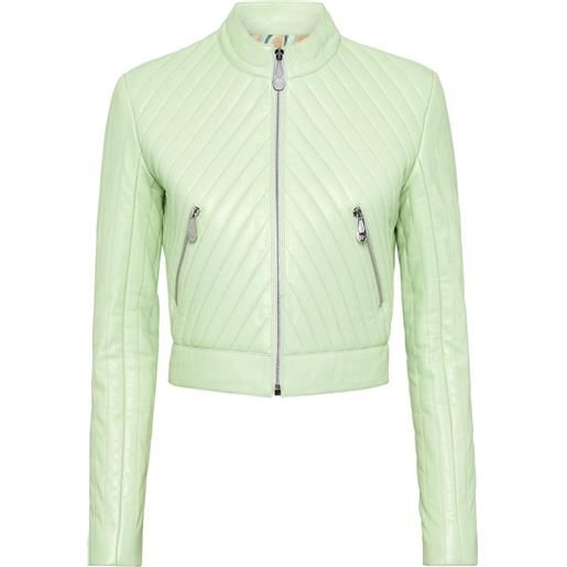Philipp Plein giacca biker in pelle - verde