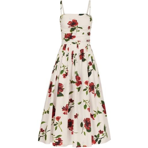 Oscar de la Renta abito hibiscus in popeline di cotone - toni neutri