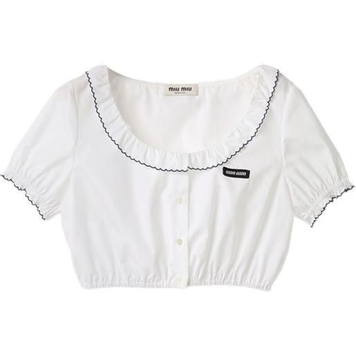 Miu Miu top crop in popeline con ricamo - bianco