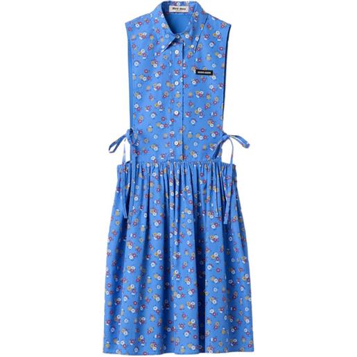 Miu Miu abito in popeline con lacci laterali - blu