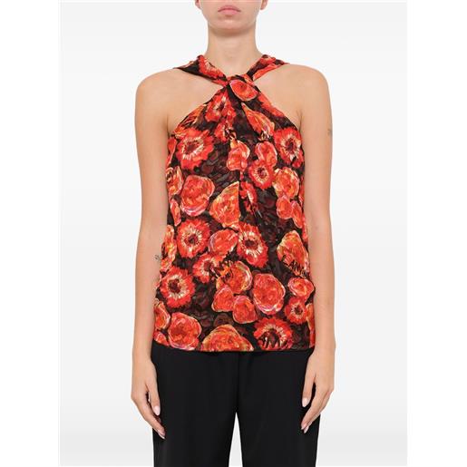 Lanvin floral-print halterneck blouse - rosso