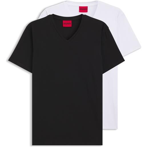 HUGO t-shirt in cotone elasticizzato con scollo a v in confezione da due, bianco / nero
