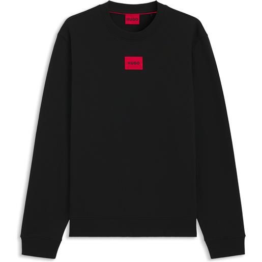 HUGO felpa in terry di cotone con etichetta con logo, nero