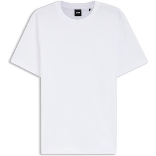 BOSS t-shirt in misto cotone con lavorazione jacquard a bolle, bianco