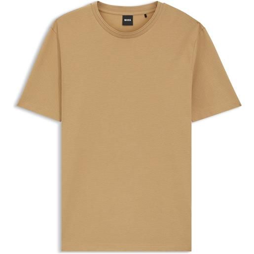 BOSS t-shirt in misto cotone con lavorazione jacquard a bolle, beige