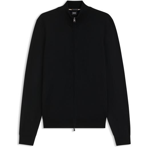 BOSS cardigan con zip in lana merino extrafine, nero