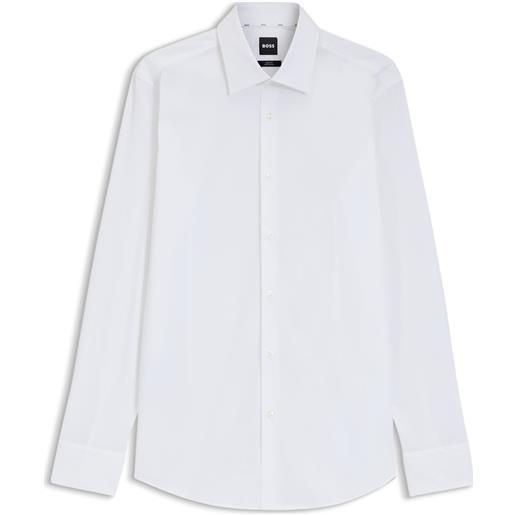 BOSS camicia slim fit in popeline di cotone elasticizzato facile da stirare, bianco
