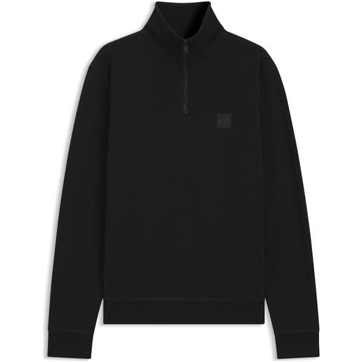 BOSS felpa in terry di cotone con colletto con zip, nero