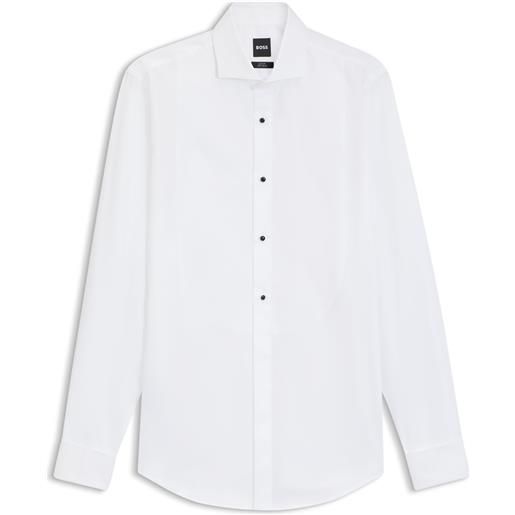 BOSS camicia formale slim fit in popeline di cotone elasticizzato facile da stirare, bianco