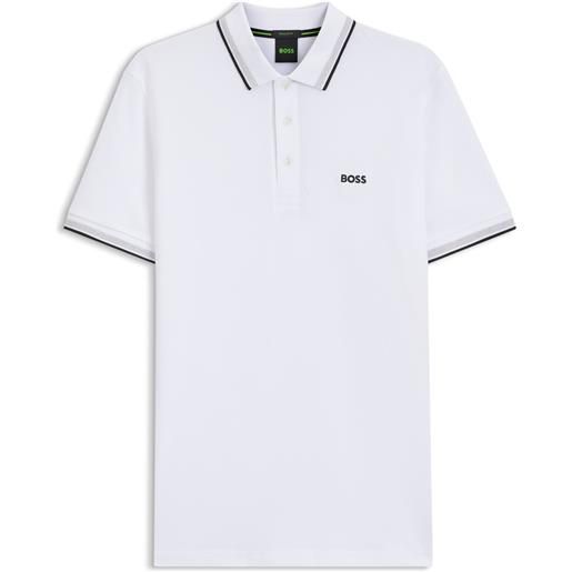 BOSS polo in piqué di cotone con dettagli logo, bianco
