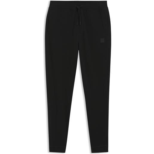 BOSS pantaloni della tuta in terry di cotone con toppa con logo, nero