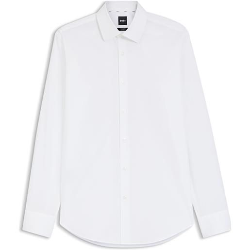 BOSS camicia regular fit in popeline di cotone elasticizzato facile da stirare, bianco