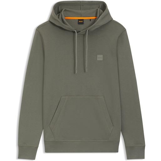 BOSS felpa con cappuccio in terry di cotone con toppa con logo, grigio