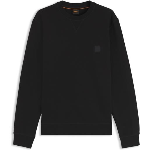 BOSS felpa in terry di cotone con toppa con logo, nero