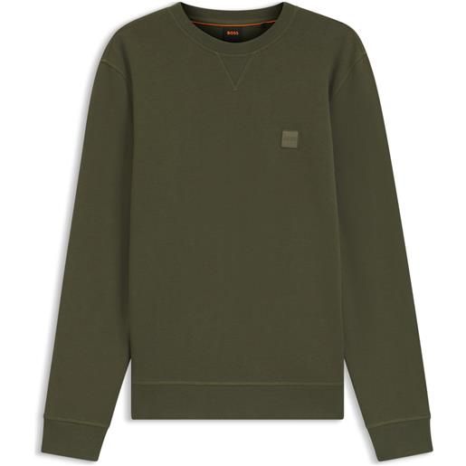 BOSS felpa in terry di cotone con toppa con logo, oliva