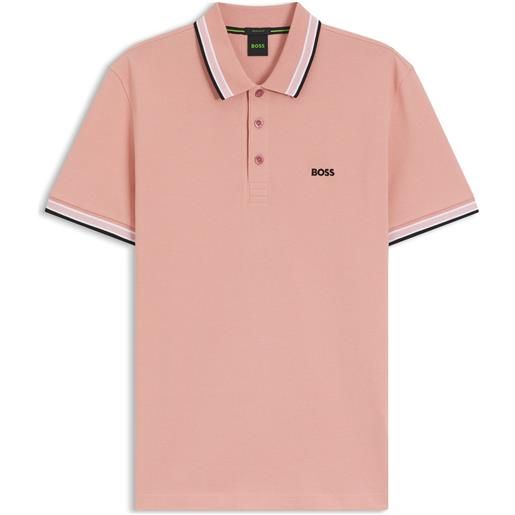 BOSS polo in piqué di cotone con dettagli logo, rosa chiaro