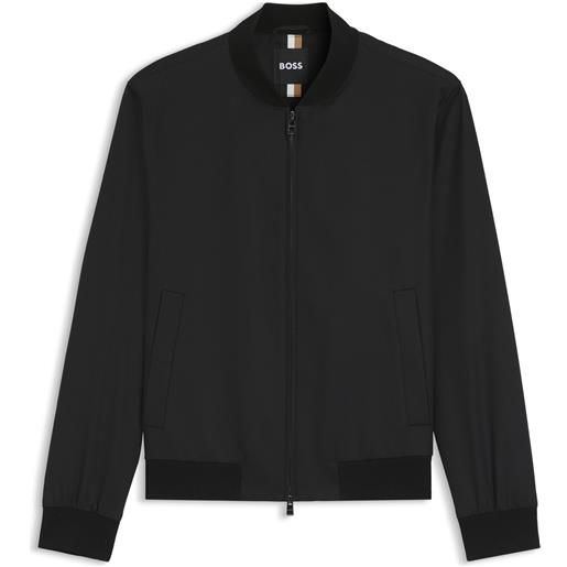 BOSS giubbotto con zip in serge di lana vergine, nero