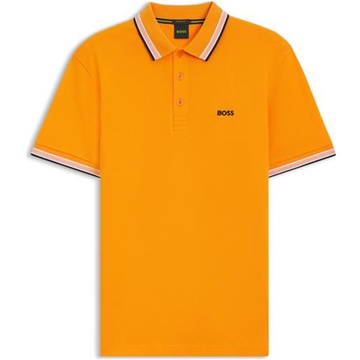 BOSS polo in piqué di cotone con dettagli logo, arancione
