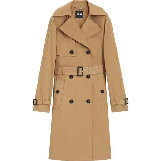 BOSS trench doppiopetto con cintura con fibbia, beige