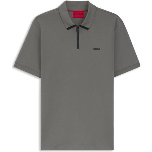HUGO polo in piqué di cotone con logo a contrasto, grigio scuro