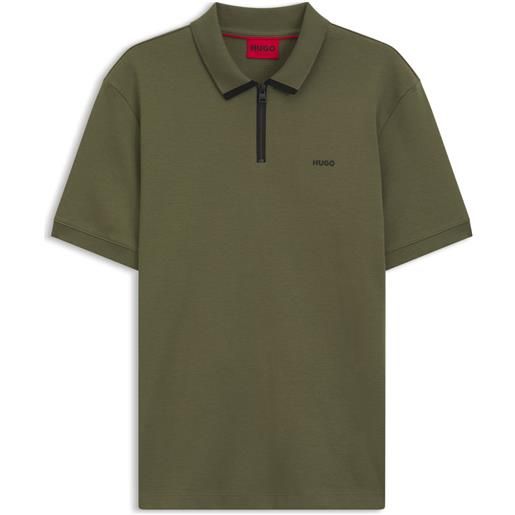 HUGO polo in piqué di cotone con logo a contrasto, verde scuro