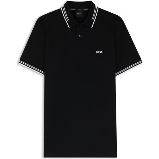 BOSS polo slim fit con dettagli a righe a contrasto, nero