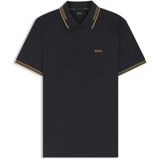 BOSS polo slim fit con dettagli a righe a contrasto, blu scuro