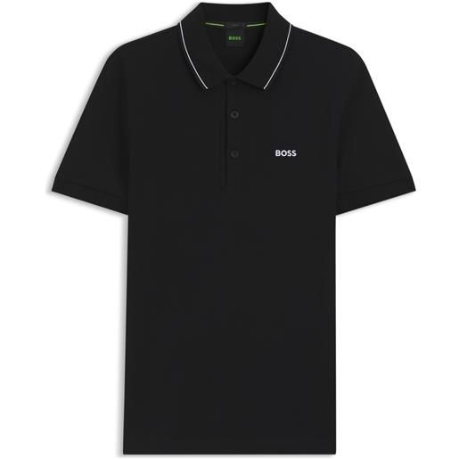 BOSS polo slim fit in piqué di cotone con logo, nero