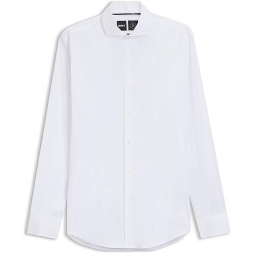 BOSS camicia slim fit in popeline di misto cotone facile da stirare, bianco