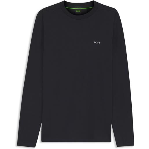 BOSS t-shirt in cotone elasticizzato con logo a contrasto, blu scuro