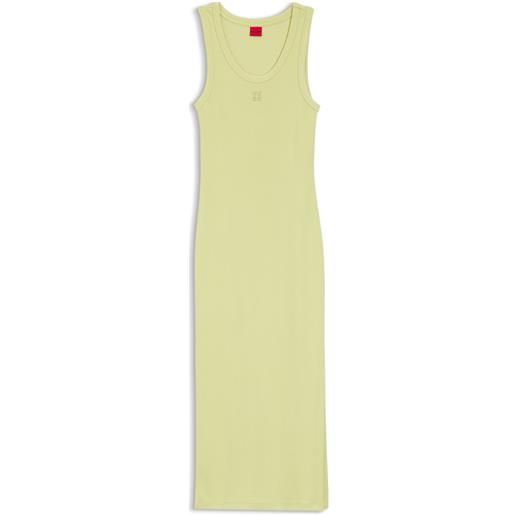 HUGO vestito midi in jersey misto cotone con logo scomposto, giallo chiaro